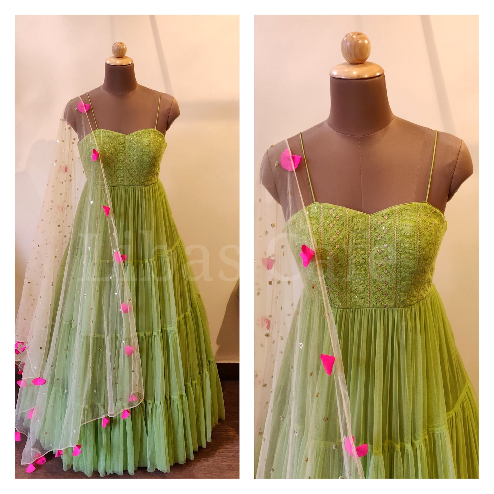 Noodle Strap Lakhnavi And Gathered Flare Anarkali